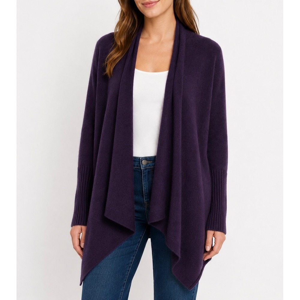 St Tropez 100% Cashmere Cardigan Open Front Draped Purple Size Large